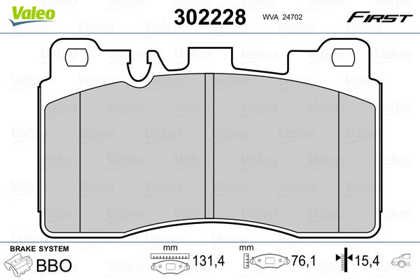 Bremsbelagsatz, Scheibenbremse Hinterachse Valeo 302228 von Valeo