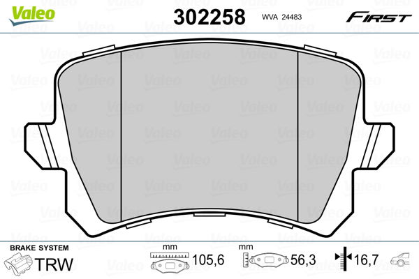 Bremsbelagsatz, Scheibenbremse Hinterachse Valeo 302258 von Valeo