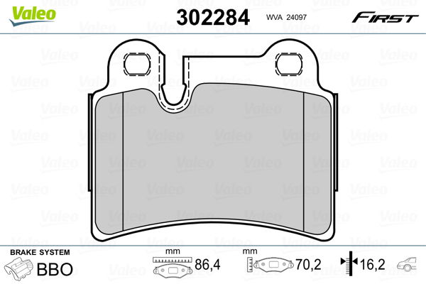 Bremsbelagsatz, Scheibenbremse Hinterachse Valeo 302284 von Valeo