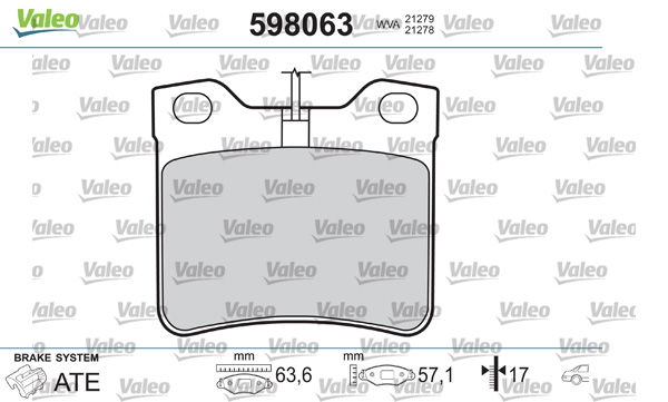 Bremsbelagsatz, Scheibenbremse Hinterachse Valeo 598063 von Valeo