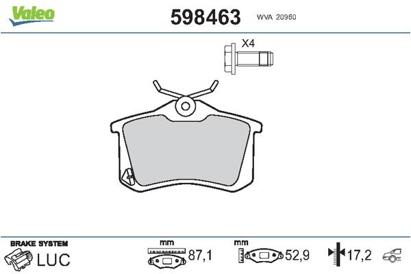 Bremsbelagsatz, Scheibenbremse Hinterachse Valeo 598463 von Valeo