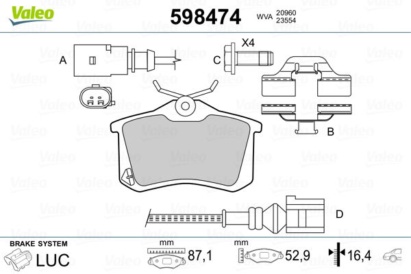 Bremsbelagsatz, Scheibenbremse Hinterachse Valeo 598474 von Valeo