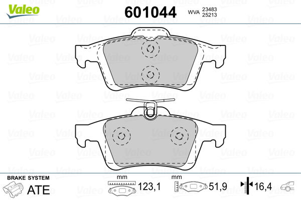 Bremsbelagsatz, Scheibenbremse Hinterachse Valeo 601044 von Valeo