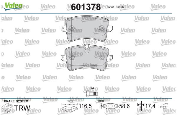 Bremsbelagsatz, Scheibenbremse Hinterachse Valeo 601378 von Valeo