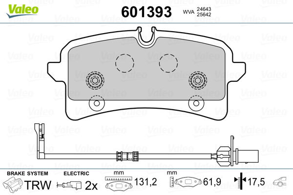 Bremsbelagsatz, Scheibenbremse Hinterachse Valeo 601393 von Valeo