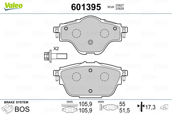 Bremsbelagsatz, Scheibenbremse Hinterachse Valeo 601395 von Valeo