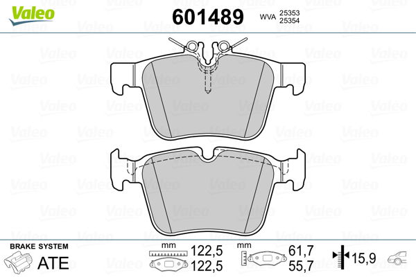 Bremsbelagsatz, Scheibenbremse Hinterachse Valeo 601489 von Valeo