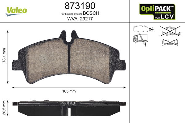 Bremsbelagsatz, Scheibenbremse Hinterachse Valeo 873190 von Valeo