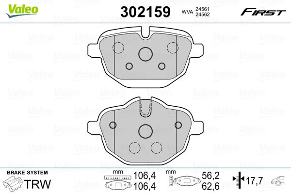 Bremsbelagsatz, Scheibenbremse Hinterachse Valeo 302159 von Valeo