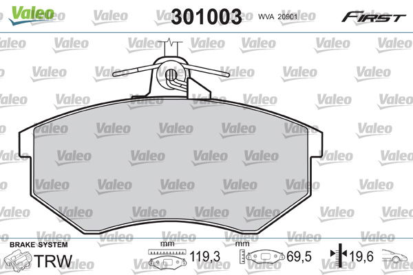 Bremsbelagsatz, Scheibenbremse Vorderachse Valeo 301003 von Valeo