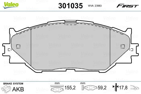 Bremsbelagsatz, Scheibenbremse Vorderachse Valeo 301035 von Valeo