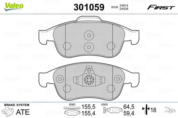 Bremsbelagsatz, Scheibenbremse Vorderachse Valeo 301059 von Valeo