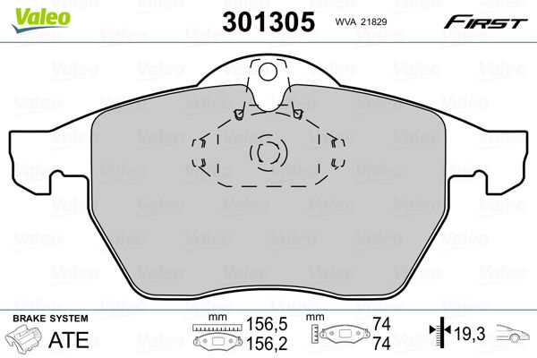 Bremsbelagsatz, Scheibenbremse Vorderachse Valeo 301305 von Valeo