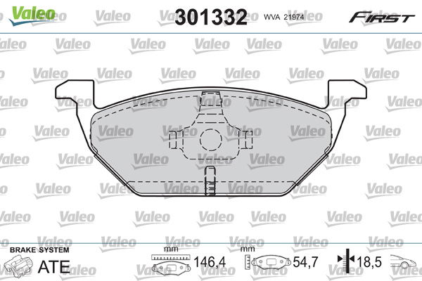 Bremsbelagsatz, Scheibenbremse Vorderachse Valeo 301332 von Valeo