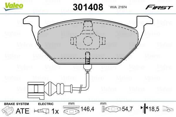 Bremsbelagsatz, Scheibenbremse Vorderachse Valeo 301408 von Valeo