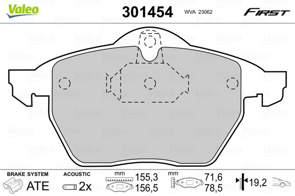 Bremsbelagsatz, Scheibenbremse Vorderachse Valeo 301454 von Valeo