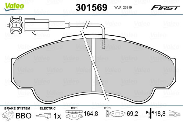 Bremsbelagsatz, Scheibenbremse Vorderachse Valeo 301569 von Valeo