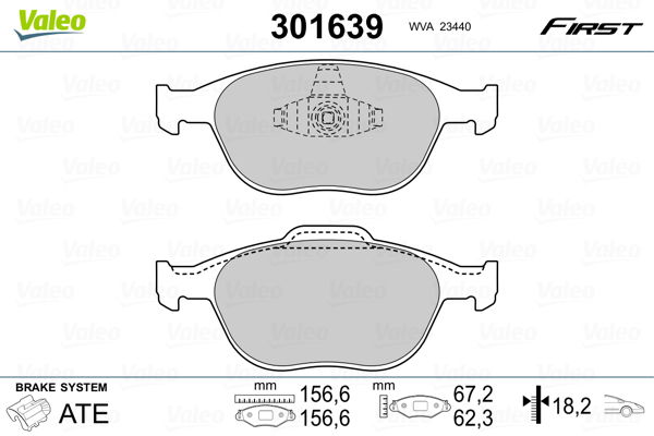 Bremsbelagsatz, Scheibenbremse Vorderachse Valeo 301639 von Valeo