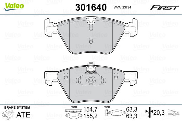 Bremsbelagsatz, Scheibenbremse Vorderachse Valeo 301640 von Valeo