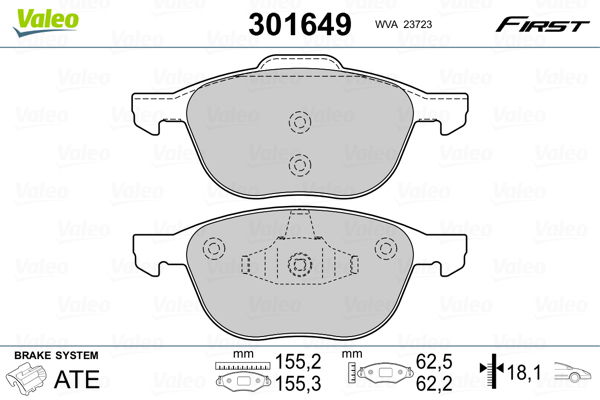 Bremsbelagsatz, Scheibenbremse Vorderachse Valeo 301649 von Valeo