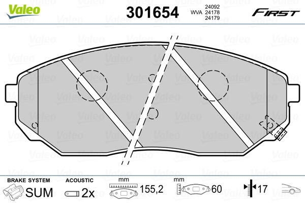 Bremsbelagsatz, Scheibenbremse Vorderachse Valeo 301654 von Valeo