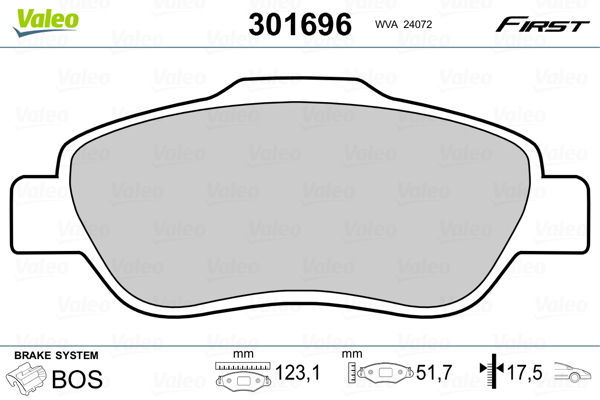 Bremsbelagsatz, Scheibenbremse Vorderachse Valeo 301696 von Valeo