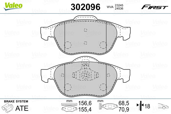 Bremsbelagsatz, Scheibenbremse Vorderachse Valeo 302096 von Valeo