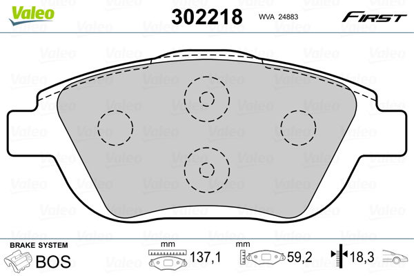 Bremsbelagsatz, Scheibenbremse Vorderachse Valeo 302218 von Valeo