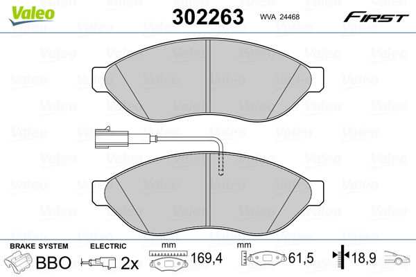 Bremsbelagsatz, Scheibenbremse Vorderachse Valeo 302263 von Valeo