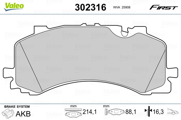 Bremsbelagsatz, Scheibenbremse Vorderachse Valeo 302316 von Valeo