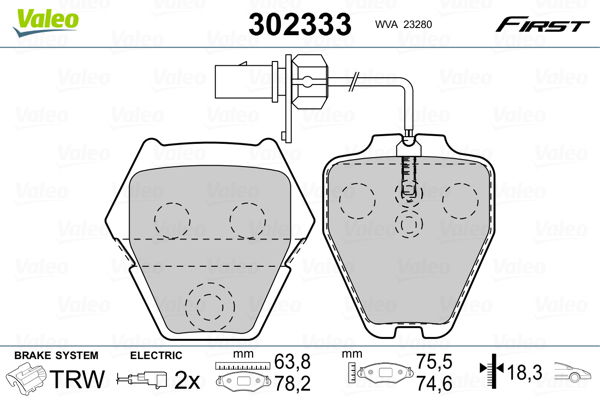 Bremsbelagsatz, Scheibenbremse Vorderachse Valeo 302333 von Valeo