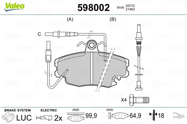 Bremsbelagsatz, Scheibenbremse Vorderachse Valeo 598002 von Valeo