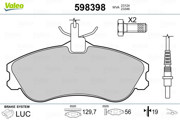 Bremsbelagsatz, Scheibenbremse Vorderachse Valeo 598398 von Valeo