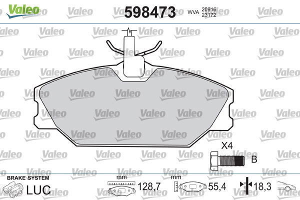 Bremsbelagsatz, Scheibenbremse Vorderachse Valeo 598473 von Valeo