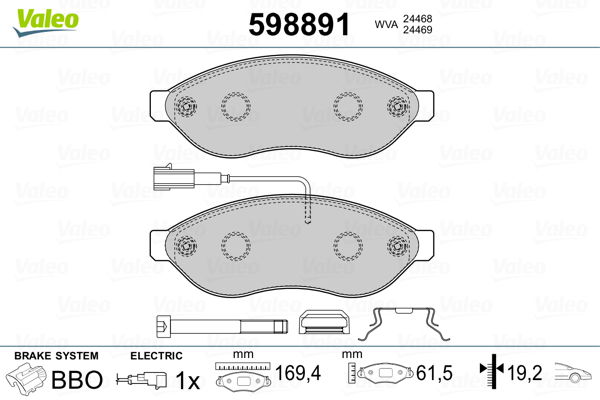 Bremsbelagsatz, Scheibenbremse Vorderachse Valeo 598891 von Valeo