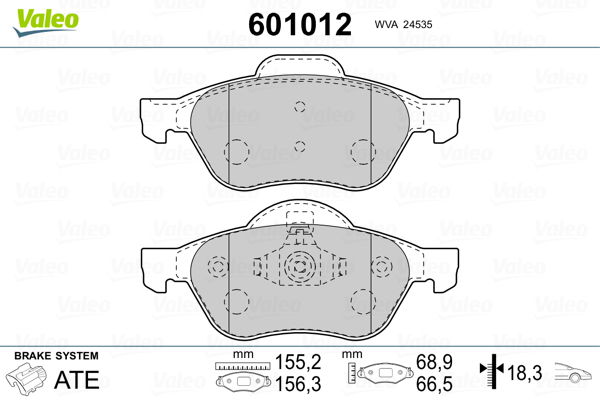 Bremsbelagsatz, Scheibenbremse Vorderachse Valeo 601012 von Valeo