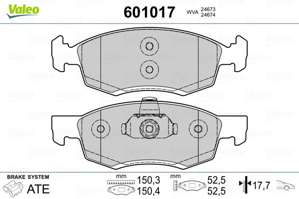 Bremsbelagsatz, Scheibenbremse Vorderachse Valeo 601017 von Valeo