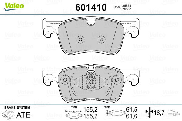 Bremsbelagsatz, Scheibenbremse Vorderachse Valeo 601410 von Valeo