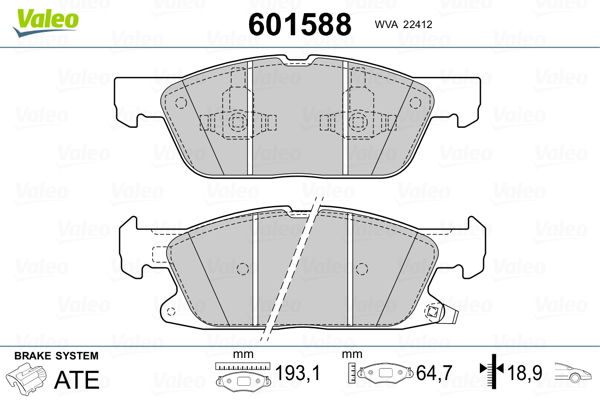 Bremsbelagsatz, Scheibenbremse Vorderachse Valeo 601588 von Valeo