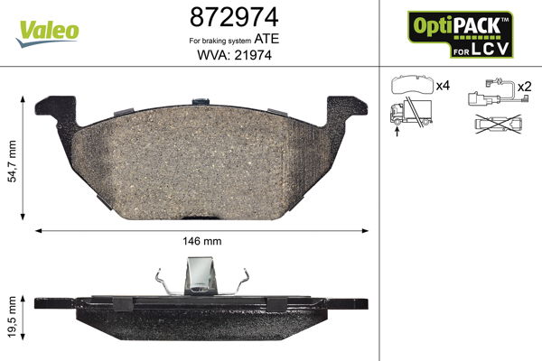 Bremsbelagsatz, Scheibenbremse Vorderachse Valeo 872974 von Valeo