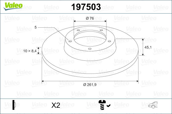 Bremsscheibe Hinterachse Valeo 197503 von Valeo