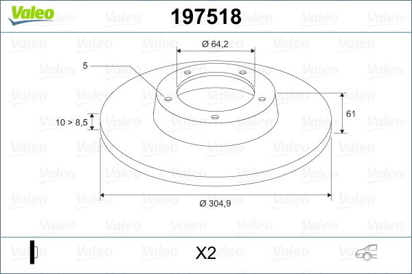 Bremsscheibe Hinterachse Valeo 197518 von Valeo