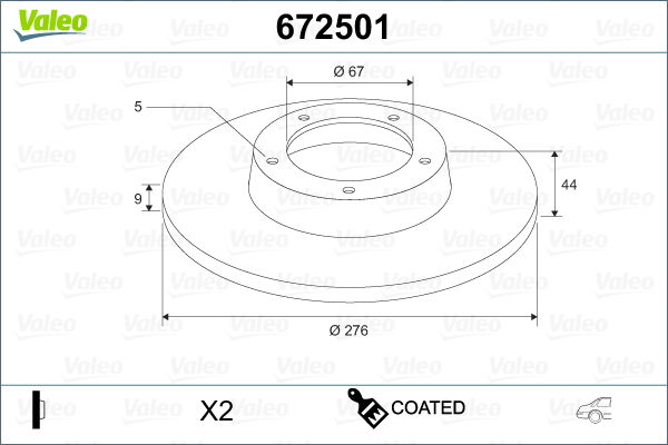 Bremsscheibe Hinterachse Valeo 672501 von Valeo