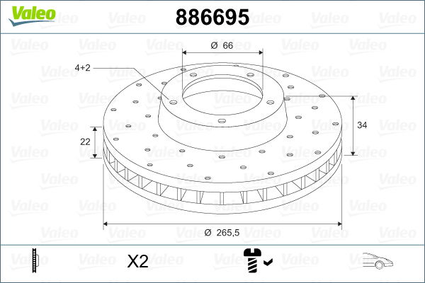 Bremsscheibe Vorderachse Valeo 886695 von Valeo