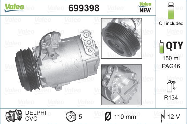 Kompressor, Klimaanlage Valeo 699398 von Valeo