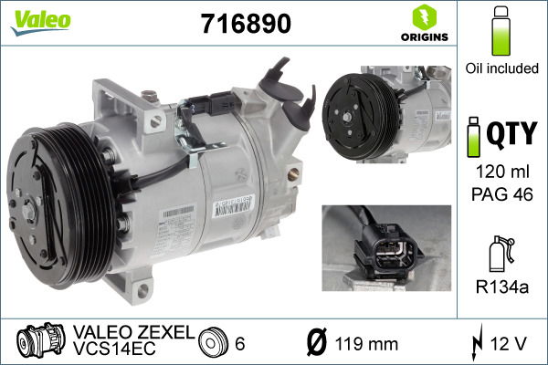 Kompressor, Klimaanlage Valeo 716890 von Valeo