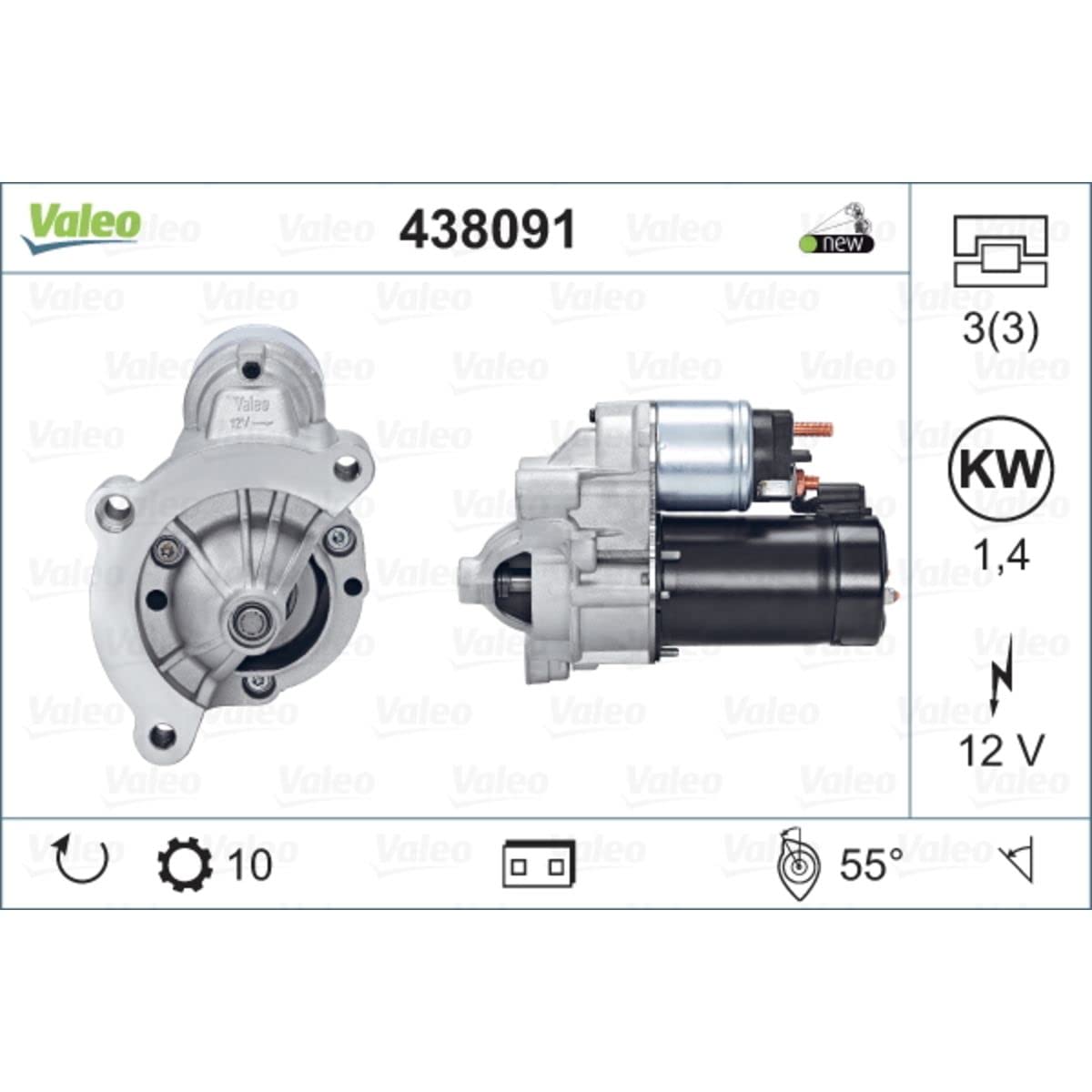 VALEO 438091 Starter Nennleistung: 1,4 kW Stop & Start: NO Zähnezahl: 10 zähne Spannung: 12 V Drehrichtung: CLOCKWISE von Valeo