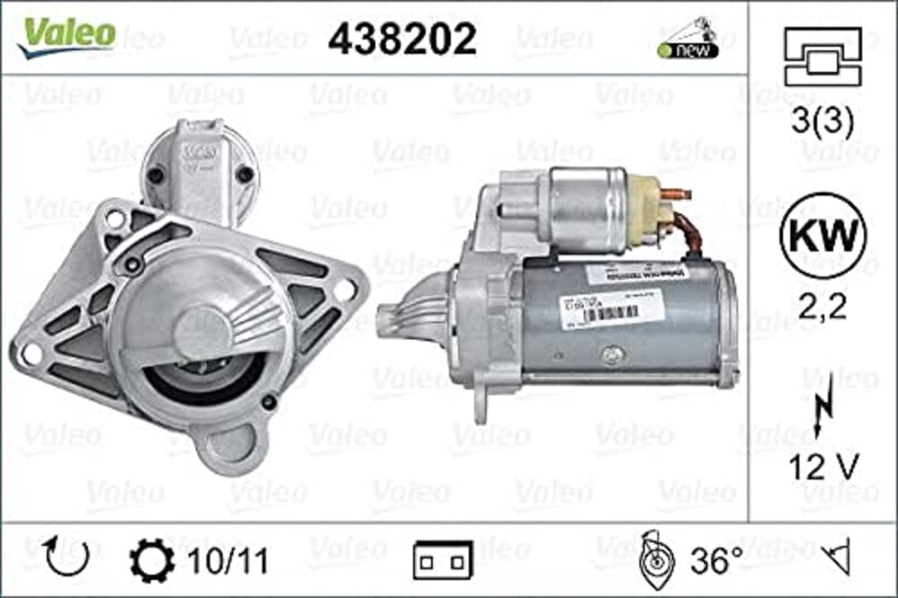 VALEO 438202 Starter Nennleistung: 2,2 kW Stop & Start: NO Zähnezahl: 10 zähne Spannung: 12 V Drehrichtung: CLOCKWISE von Valeo