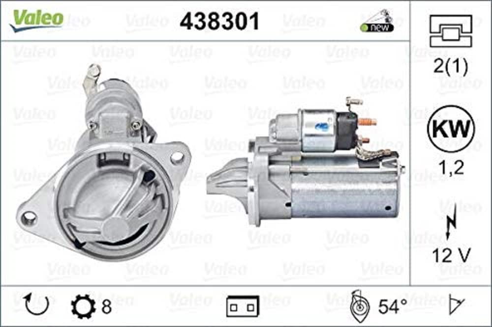 VALEO 438301 Starter Nennleistung: 1,2 kW Stop & Start: NO Zähnezahl: 8 zähne Spannung: 12 V Drehrichtung: CLOCKWISE von Valeo