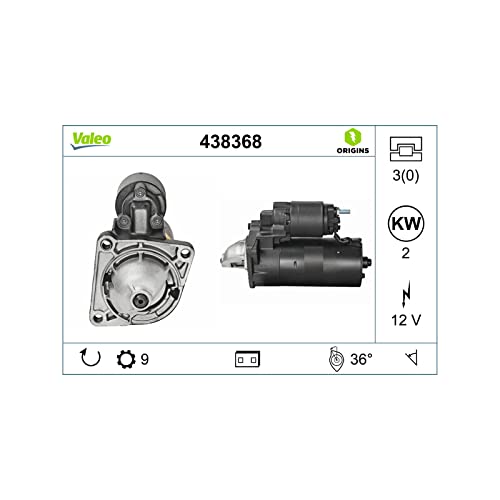 VALEO 438368 Starter Nennleistung: 2 kW Stop & Start: NO Zähnezahl: 9 zähne Spannung: 12 V Drehrichtung: CLOCKWISE von Valeo